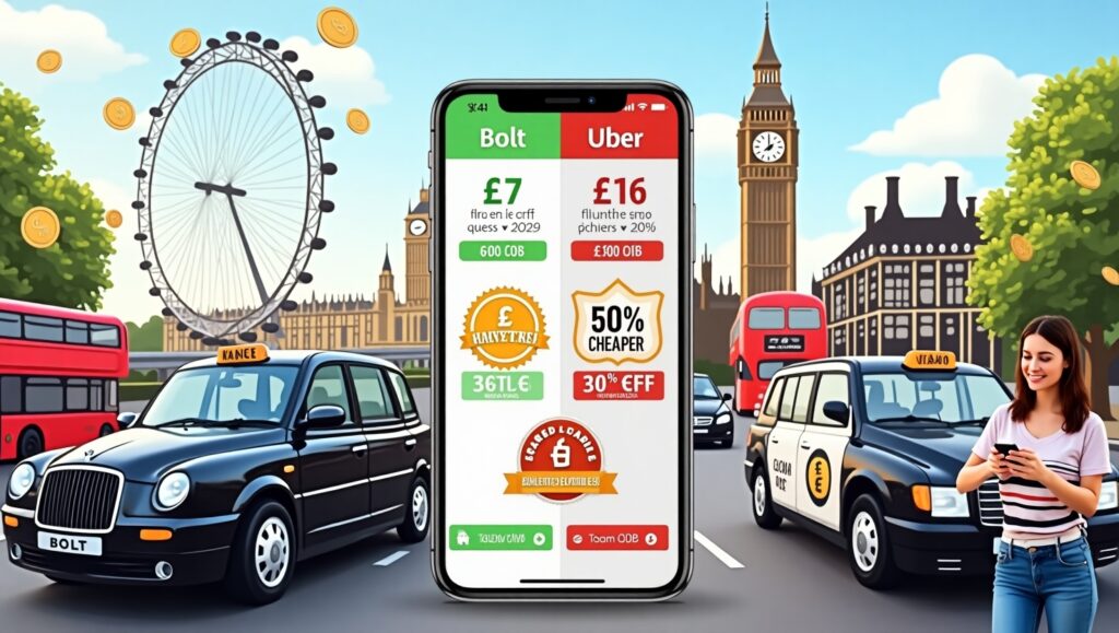 Alt: Uber vs Bolt price comparison chart for London