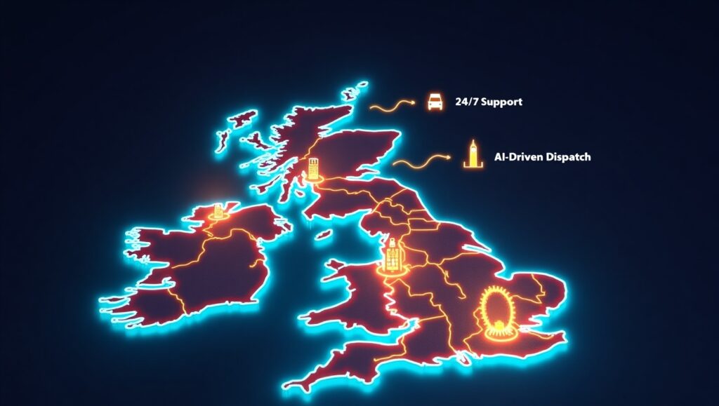 UK Map showing dispatch and Outsourcing