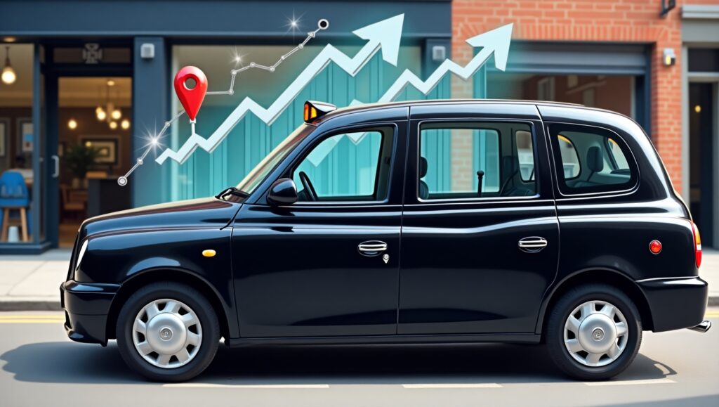 SEO for taxi firms with digital SEO elements showing online visibility and business growth